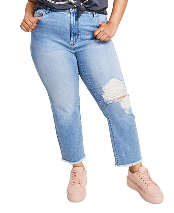 Модные прямые джинсы больших размеров с высокой посадкой до щиколотки Celebrity Pink