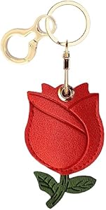 Leather Keychain Holder Case Compatible with Apple AirTag, Cute Protective Air Tag Cover with Keychain Ring, Anti-Scratch Finder GPS Tracker Case for Wallet Keys(Angry Pear) BORKUANA