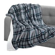 Elegant Comfort Plaid Pattern Printed Velvet Plush Fleece Sherpa Throw Elegant Comfort