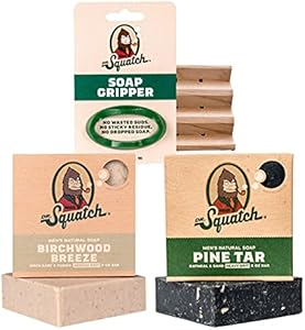 Dr. Squatch Basic Squatch Forest Pack - Pine Tar and Birchwood Breeze - Handmade Bar Soap With Organic Oils, Soap Gripper and Saver Dr. Squatch