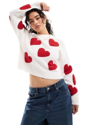 Красно-кремовый свитер с сердцем Miss Selfridge Miss Selfridge