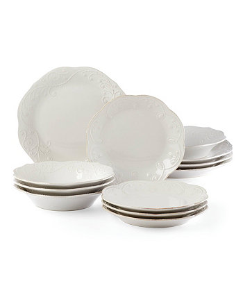 Французский набор столовой посуды Perle White из 12 предметов, сервиз для 4 человек, создан для Macy's Lenox