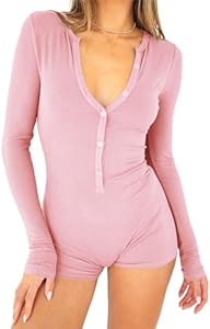 Женский Комбинезон REVETRO REVETRO Women's 2024 Spring Sexy V Neck Long Sleeve Shorts Romper Y2k One Piece Jumpsuit Bodycon Pajama Set Gym Bodysuit REVETRO