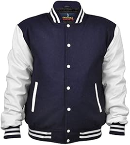 Мужской Бомбер Deckra Varsity Jacket с рукавами из натуральной кожи и шерстяной смесью XS-5XL Deckra