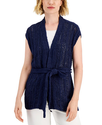 Women's Short-Sleeve Tie-Front Cardigan, Created for Macy's Charter Club