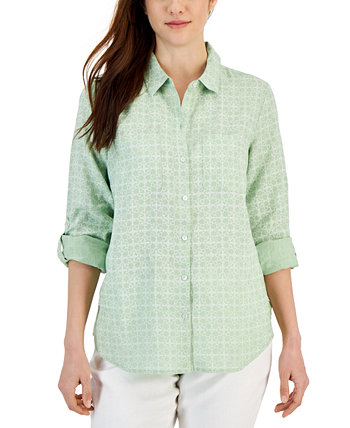 Женская рубашка с отворотами из 100% льна с геопринтом, созданная для Macy's Charter Club