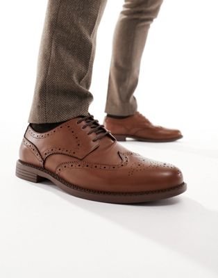Truffle Collection Wide Fit formal lace-up brogues in tan Truffle Collection