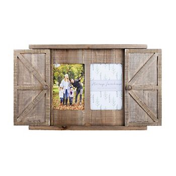 Parisloft 2 Openings Barn Door Wood Wall Picture Frame for 5x7 Photo, Rustic Brown Parisloft