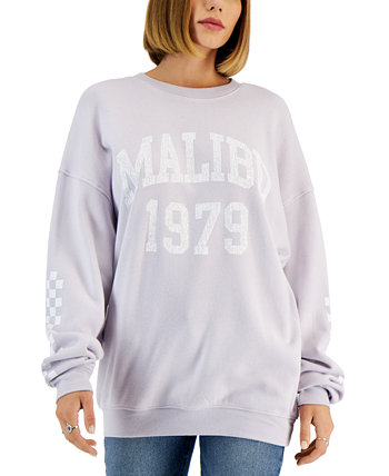Juniors' Malibu Checkered-Sleeve Pullover Sweatshirt Grayson Threads Black