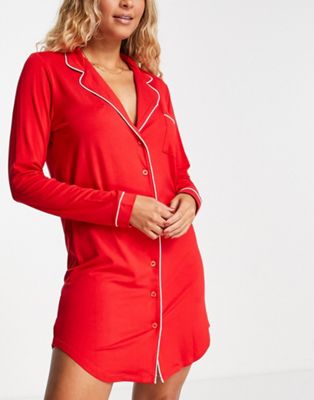 Красная рубашка для сна из вискозы с контрастной окантовкой ASOS DESIGN ASOS DESIGN