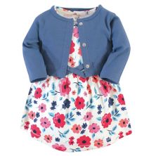 Touched by Nature Baby and Toddler Girl Organic Cotton Dress and Cardigan 2pc Set, Garden Floral Touched by Nature