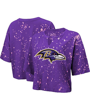 Женская укороченная футболка с нитками фиолетового цвета Baltimore Ravens Bleach Splatter Notch Neck Majestic