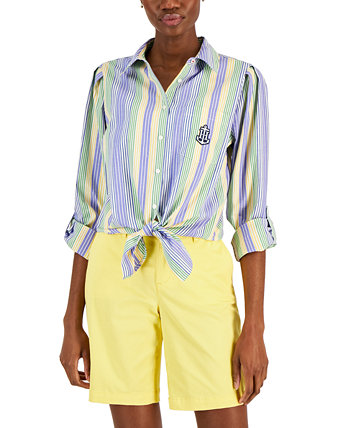 Женская хлопковая полосатая рубашка с отворотами на завязках Tommy Hilfiger