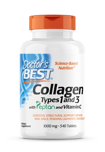 Коллаген Типы 1 и 3 с Витамином С - 1000 мг - 540 таблеток и капсул - Doctor's Best Doctor's Best