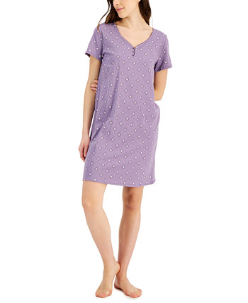 Женская ночная сорочка из хлопка с короткими рукавами Essentials Chemise, созданная для Macy's Charter Club