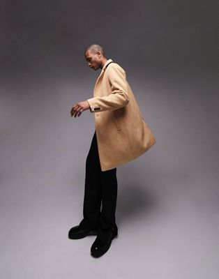Классическое приталенное пальто Topman светло-коричневого цвета TOPMAN