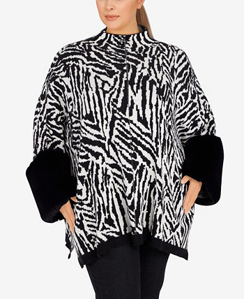 Plus Size Zebra Faux Fur Poncho Sweater Ruby Rd.