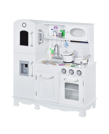 Children's Kitchen Playstation with Storage Cabinets and Ovens, White Qaba