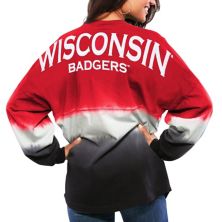 Женский красный Wisconsin Badgers Ombre с длинным рукавом, окрашенный погружением в духе. Джерси Spirit Jersey