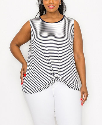 Plus Size Contrast Binding Front Twist Tank Top COIN 1804