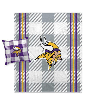 Серый комплект из одеяла и подушек Minnesota Vikings в полоску в клетку Pegasus Home Fashions