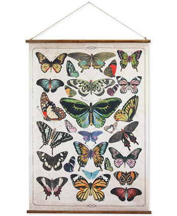 Настенный декор из холста и дерева с бабочками и джутовой вешалкой, многоцветный 3R Studio
