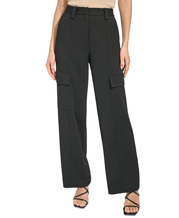 Женские однотонные широкие брюки-карго из крепа с карманами DKNY