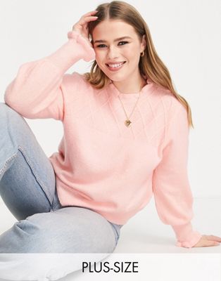 Розовый свитер с высоким воротником и оборками Influence Plus Influence Plus