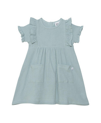 Платье для девочек с короткими рукавами и оборками Серовато-зеленое - Малыши|Детские Deux par Deux