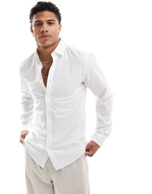 Only & Sons linen mix long sleeve shirt in white Only & Sons