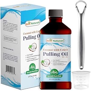 Best Naturals Coconut Pulling Oil with Vitamin D3, E, K2 & COQ10-8 Fl OZ Helps with Fresh Breath, Teeth & Gum Health - Made with Essential Oils Best Naturals