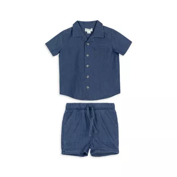Baby Boy's Chambray Short-Sleeve Shirt &amp; Shorts Set Miles the Label