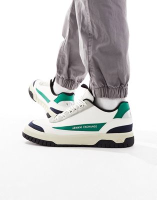Бело-зеленые кроссовки с логотипом Armani Exchange AX ARMANI EXCHANGE