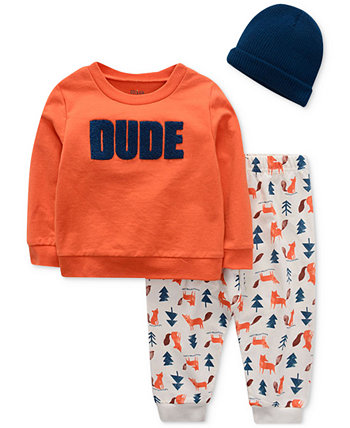 Baby Boys Long-Sleeve Graphic  T-Shirt and Joggers with Knit Hat, 3-Piece Set Chickpea