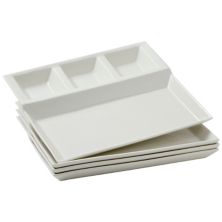 Divided Serving Trays, Ceramic Appetizer Platters for Party (White, 10.25 x 8.6 In, 4 Pack) Juvale