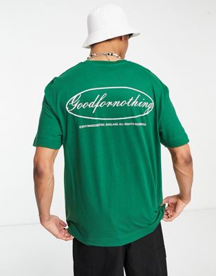 Зеленая футболка оверсайз Good For Nothing с принтом в виде эмблемы на груди и спине Good For Nothing