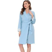Women's Pajamas Robe Sleepwear Lace Nightgown Tie Waist Lounge Bathrobe Cheibear