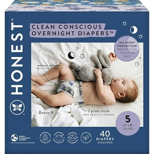 The Honest Company Clean Conscious Overnight Diapers | Plant-Based, Sustainable | Cozy Cloud + Star Signs | Club Box, Size 5 (27+ lbs), 40 Count The Honest Company