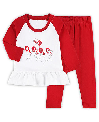 Girls Infant Crimson, White Indiana Hoosiers Balloon Raglan 3/4-Sleeve T-shirt and Leggings Set Wes & Willy