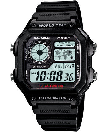 Унисекс цифровые черные часы с ремешком из смолы 39,5 мм Casio