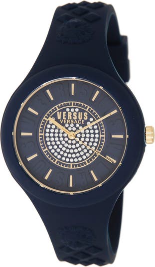 Часы с силиконовым ремешком Crystal Pavé, 39 мм и футляр на молнии Versus Versace