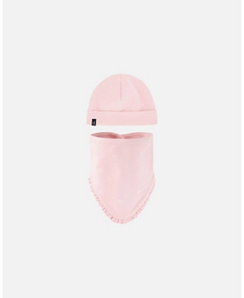 Комплект шапочки и нагрудника из органического хлопка для маленьких девочек Пудрово-розовый цвет с принтом «Маленькое сердце» из шерсти — для младенцев Deux par Deux
