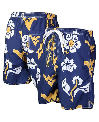 Men's Navy West Virginia Mountaineers Floral Volley Logo Swim Trunks Wes & Willy
