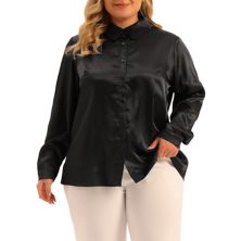 Plus Size Shirt for Women Work Tops Collar Button Down Shirt Satin Top Agnes Orinda