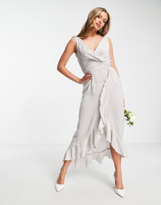 Серебристое платье миди с запахом и юбкой с оборками Blume Bridal Blume Bridal