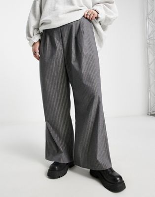 Native Youth Plus high waist wide leg pants in gray pinstripe - part of a set Native Youth Plus