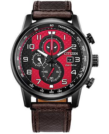 Мужские часы с хронографом Eco-Drive Deadpool с коричневым кожаным ремешком 45 мм Citizen