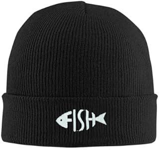 Fish Embroidery Beanie Hat Winter Warm Knit Cuffed Skull Cap for Women Men Famliihw