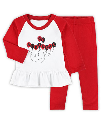 Girls Infant Cardinal, White Arkansas Razorbacks Balloon Raglan 3/4-Sleeve T-shirt and Leggings Set Wes & Willy