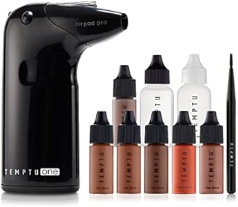 TEMPTU One Airbrush Make-up Kit with Cordless Compressor, 6 Shades: 11-Piece Set, Portable Air Brush Machine & Airpod Pro, 3 Shades of Foundation, Blush, Bronzer, Instant Concealer, Perfect Complexion TEMPTU